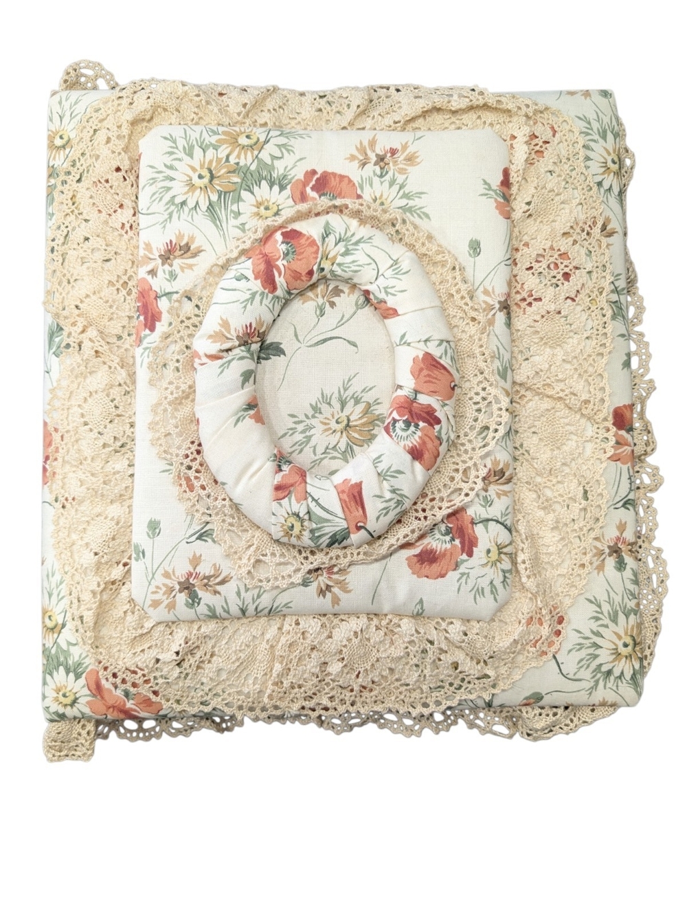 Vintage Grandmacore Fabric Embroidered Photo Album. Cottagecore